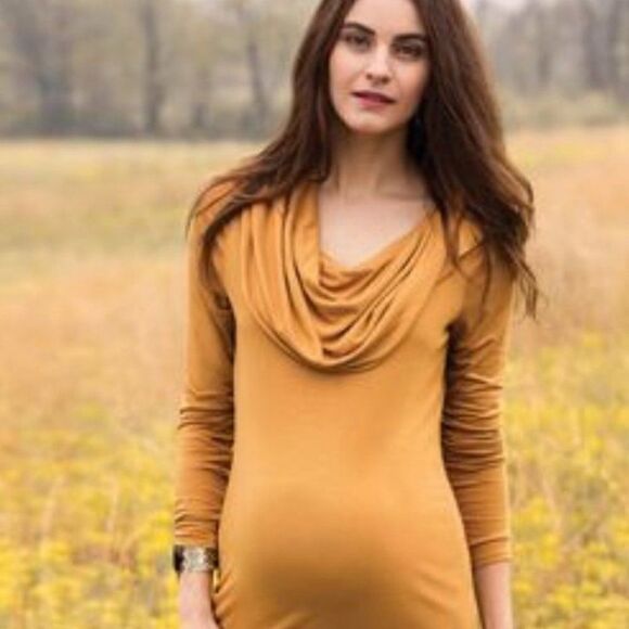 a pea in the pod maternity cowl neck top long sleeve mustard yellow XS - Picture 1 of 12